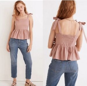 Madewell Rosalie Tie-Strap Top in Textured Gingham Pink Size Small